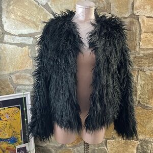 Vintage Black Shaggy Faux Fur Jacket - Unisex Statement Outerwear